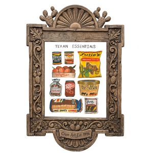 Texas Essentials — Texas art print by Caya Crum in a carved wood frame