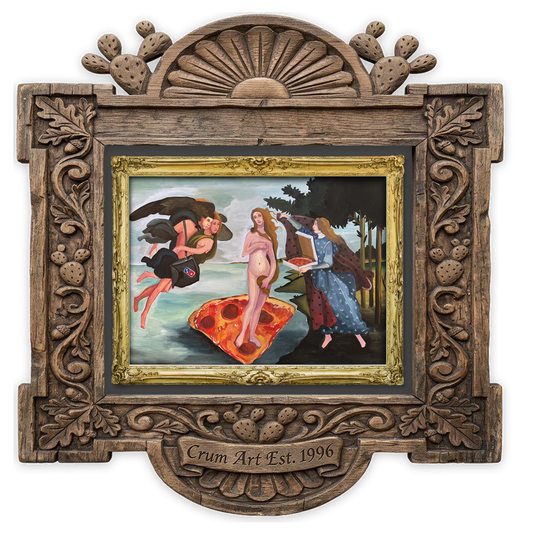 Venus de Milo & Pizza — old masters art print by Caya Crum in a horizontal carved wood frame