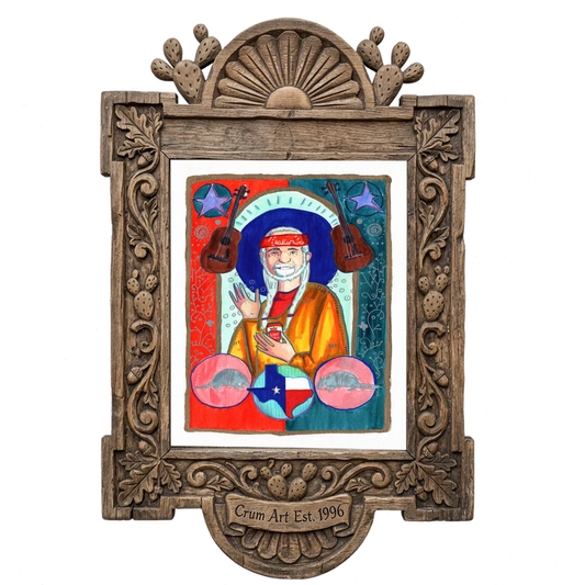 Saint Willie Nelson — music wall art print by Caya Crum in a carved wood frame