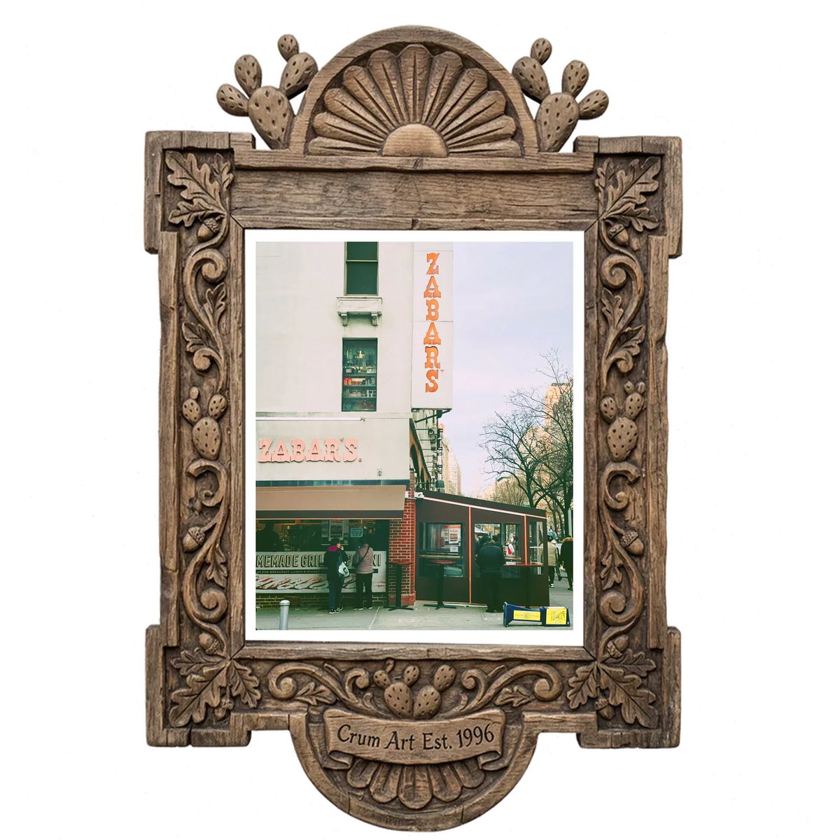 Zabar's — NYC art print by Caya Crum in a carved wood frame