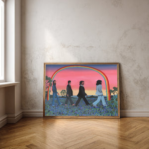 Texas bluebonnet wall art Abbey Road Beatles print by Caya Crum framed room mockup