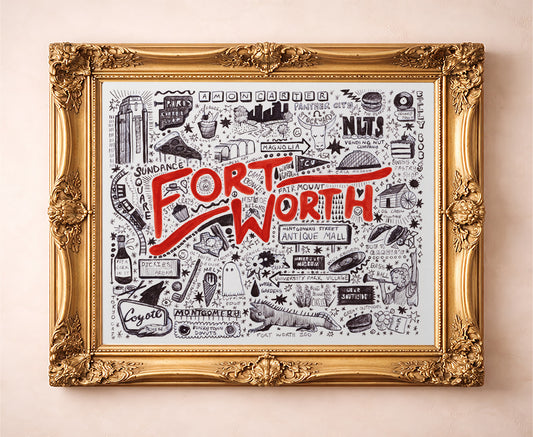 Fort Worth Art Print — Fort Worth Icons Pen and Ink  Illustrations and Art | Caya Crum Art