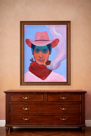Smoke Ring Cowboy by Caya Crum, shown in a room