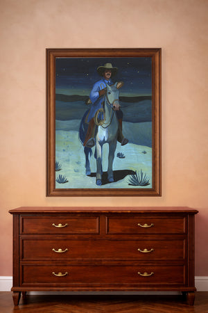 Western Art - Cowboy with a Baguette at Night Print - A Western Desert Scene | Caya Crum