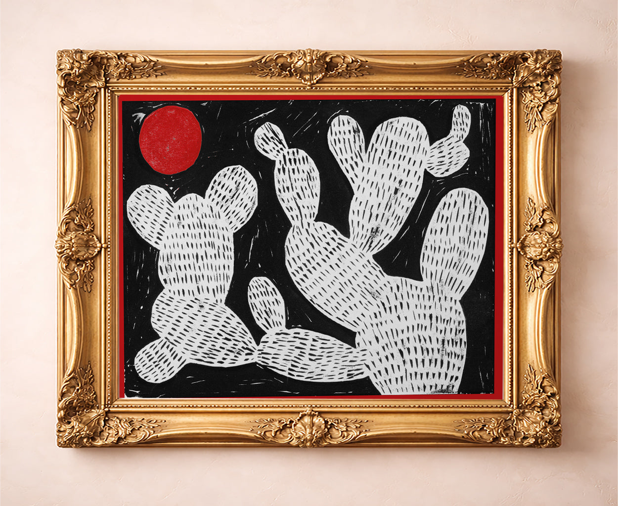 Cactus Art Print – Cosmic Prickly Pear Red Moon Western Wall Art | Caya Crum