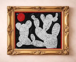 Cactus Art Print – Cosmic Prickly Pear Red Moon Western Wall Art | Caya Crum
