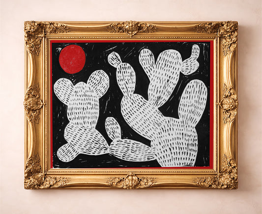 Cactus Art Print – Cosmic Prickly Pear Red Moon Western Wall Art | Caya Crum