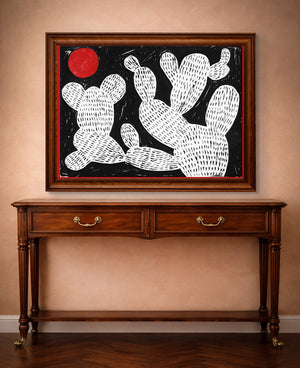 Cactus Art Print – Cosmic Prickly Pear Red Moon Western Wall Art | Caya Crum