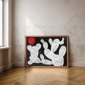 Cactus Art Print – Cosmic Prickly Pear Red Moon Western Wall Art | Caya Crum