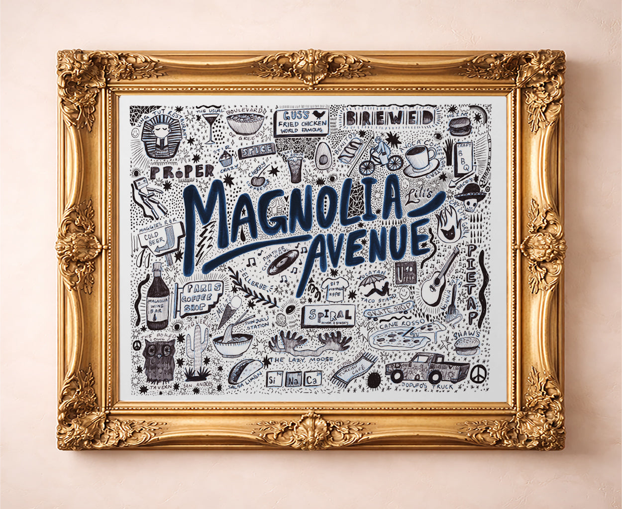 Fort Worth Art Prints — Magnolia Signs and Landmarks Pen Ink Icons | Caya Crum Art