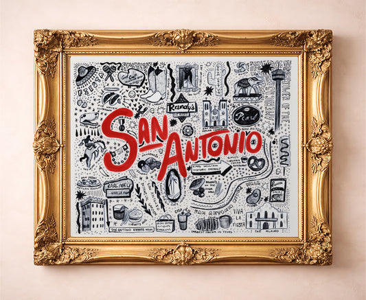 San Antonio Art - San Antonio Icons Pen & Ink Print | Caya Crum Art