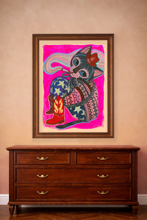 Cute Cat Art Print - Rosie the Smoking Cowgirl by Caya Crum