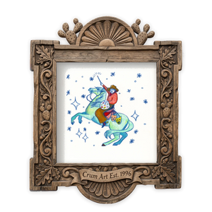Horse Magic — cowboy art print by Caya Crum in a square carved wood frame