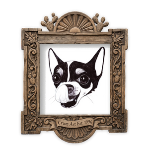 Chihuahua Pen & Ink — dog art print by Caya Crum in a square carved wood frame