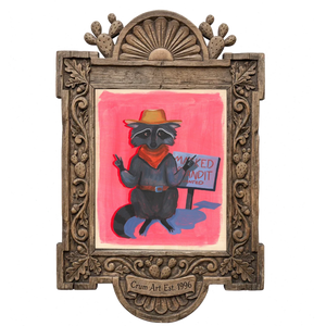 Raccoon Bandit — weirdcore art print by Caya Crum in a carved wood frame