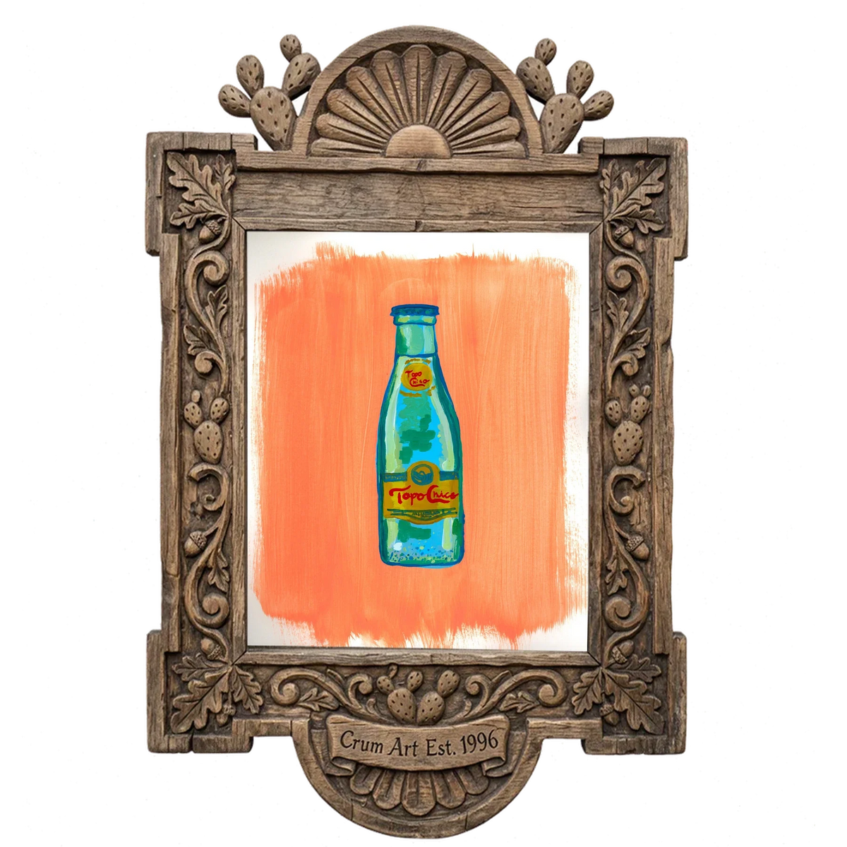 Summer Day Painting — Topo Chico art print by Caya Crum in a carved wood frame