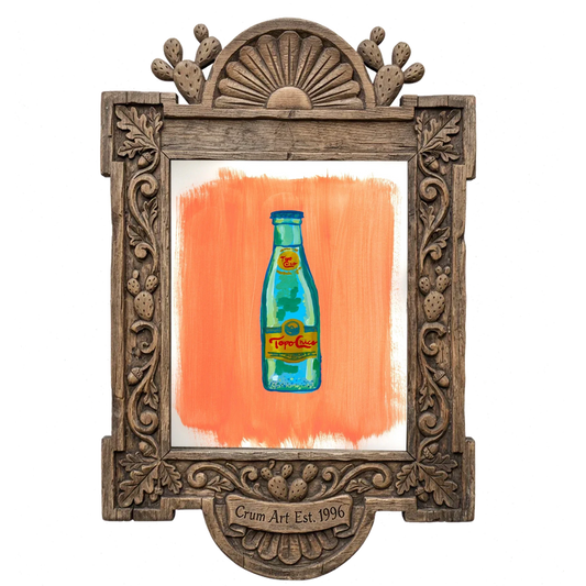 Summer Day Painting — Topo Chico art print by Caya Crum in a carved wood frame