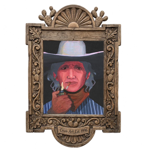 Jimmy James — cowboy art print by Caya Crum in a carved wood frame