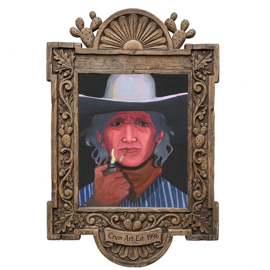 Jimmy James — cowboy art print by Caya Crum in a carved wood frame