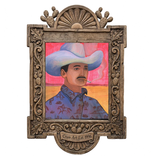 Maverick — cowboy art print by Caya Crum in a carved wood frame