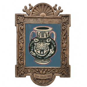 Amphora Slate Blue — tiger art print by Caya Crum in a carved wood frame