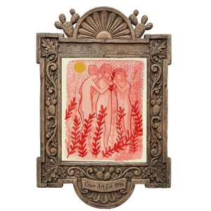 Greco Roman Dancing Maidens — pink wall art print by Caya Crum in a carved wood frame