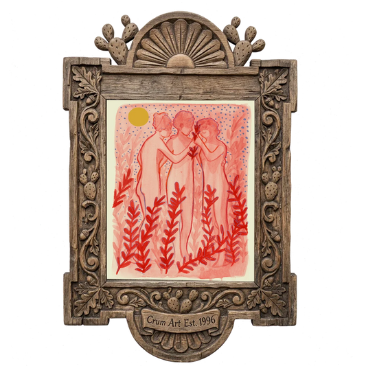 Greco Roman Dancing Maidens — pink wall art print by Caya Crum in a carved wood frame