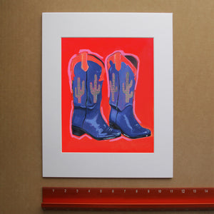 Cactus Art Print – Saguaro Cowboy Boots Blue Red Western Wall Art | Caya Crum