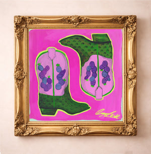 Cactus Art Print – Prickly Pear Cowboy Boots Pink Western Wall Art | Caya Crum
