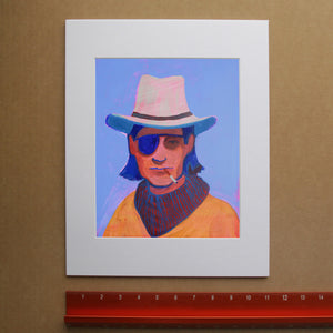 Eye Patch Cowboy by Caya Crum, framed on a wall