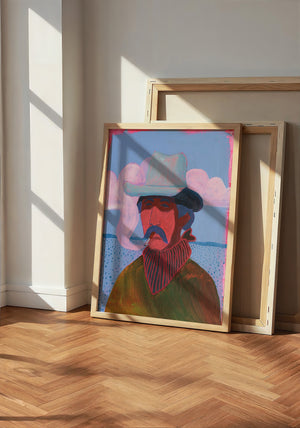 Sunburned Mustache Cowboy by Caya Crum, room mockup