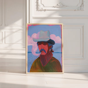 Sunburned Mustache Cowboy by Caya Crum, shown in a room
