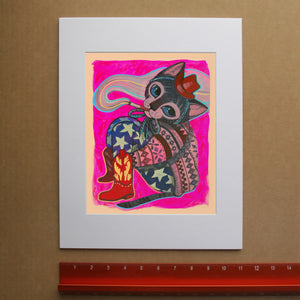 Cute Cat Art Print - Rosie the Smoking Cowgirl by Caya Crum