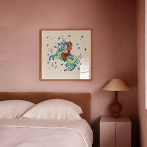 Horse Magic cowboy art print by Caya Crum framed in a room