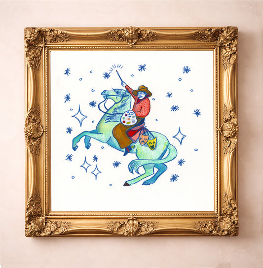 Horse Magic — cowboy art print by Caya Crum in a square gold frame