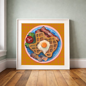 Texas Breakfast Waffle print upright against a grey-green wall