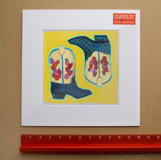 Cactus Boots - Yellow Print | Western Decor | Caya Crum Art