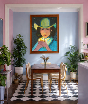 Bronc Buster Yellow Pink shown framed by Crum Art