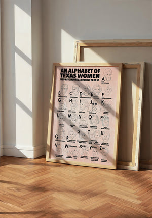 Alphabet of Texas Women Texas Art print by Caya Crum — neutral frame room mockup