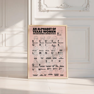 Alphabet of Texas Women Texas Art print by Caya Crum — neutral frame room mockup