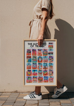 Alphabet of Texas Icons Texas Art print by Caya Crum — framed with velvet mat