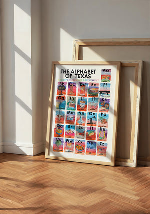 Alphabet of Texas Icons Texas Art print by Caya Crum — neutral frame room mockup