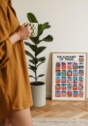 Alphabet of Texas Icons Texas Art print by Caya Crum — framed with velvet mat