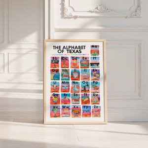 Alphabet of Texas Icons Texas Art print by Caya Crum — neutral frame room mockup