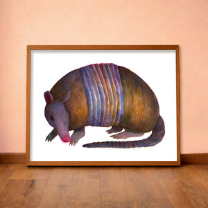 Watercolor Armadillo art print by Caya Crum — horizontal room scene