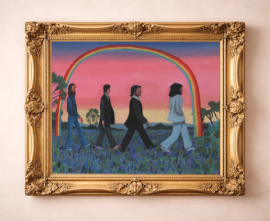 Abbey Road bluebonnet print by Caya Crum — in a gold frame