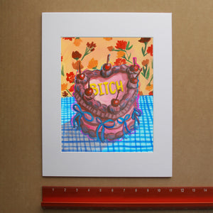 Vertical cake art print with a bold message — funny pink wall art gift for her by Caya Crum