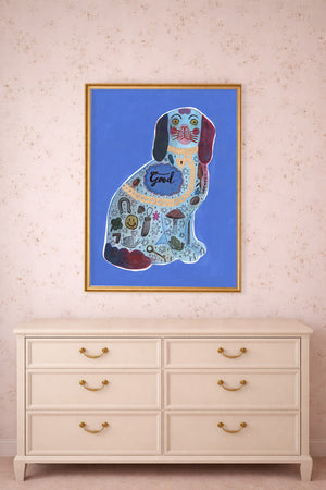 Blue Staffordshire Good Dog shown framed by Crum Art