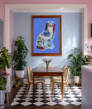 Blue Staffordshire Good Dog shown framed by Crum Art