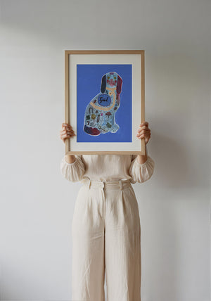Blue Staffordshire Good Dog art print by Caya Crum — framed with velvet mat